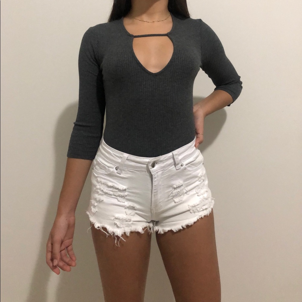 Woman’s gray bodysuit